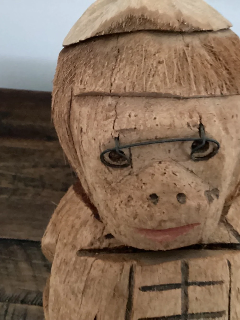Vintage Souvenir Tiki Hawaiian Tropical Carved Coconut Monkey Figure